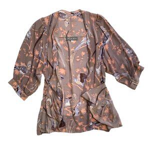 Hunter Bell Dixon Kimono Open Front Jacket Womens Medium Purple Mauve Bird Print